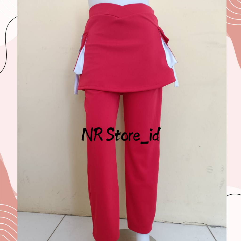 Celana Senam Rok Kantong Merah Kombinasi Saku Putih / Celana Olahraga wanita / Celana Senam