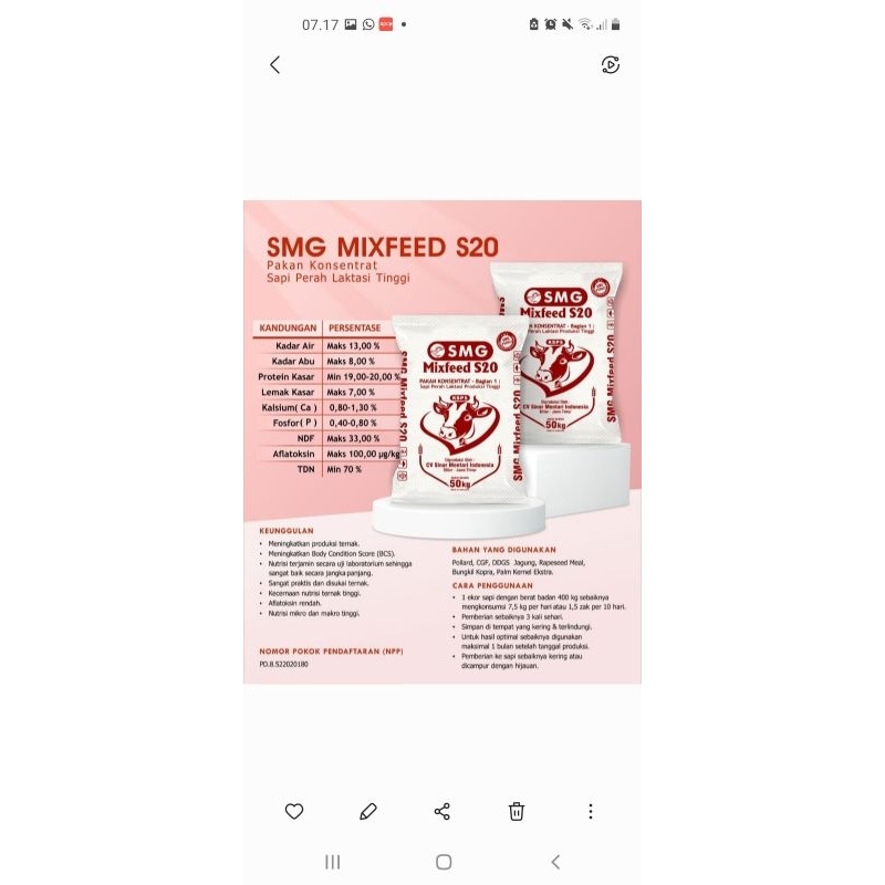 Pakan Kambing,Sapi SMG Mixfeed S20 S18 50KG Kosentrat Protein Tinggi