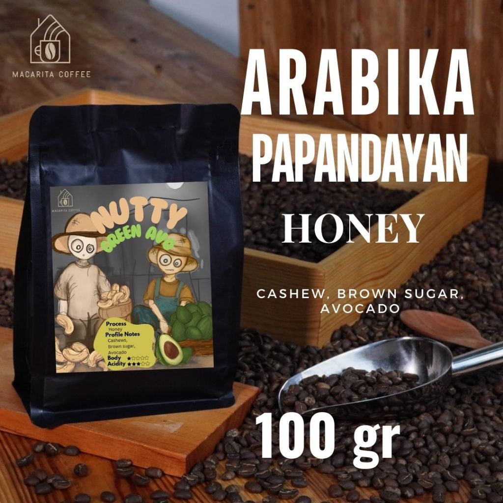 

Macarita Coffe Nutty Green Avo Coffe Arabika Single Origin Papandayan Roasted Coffe Bean Specialty Biji Kopi Bubuk 100gram