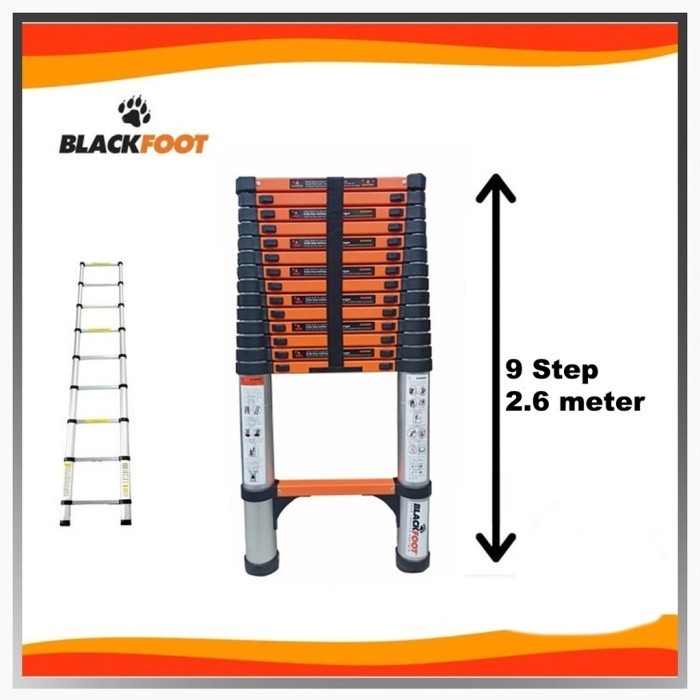 Telescopic Ladder 2.6m Meter Single BLACKFOOT 9 Steps Tangga Alumunium GT.1.1.260
