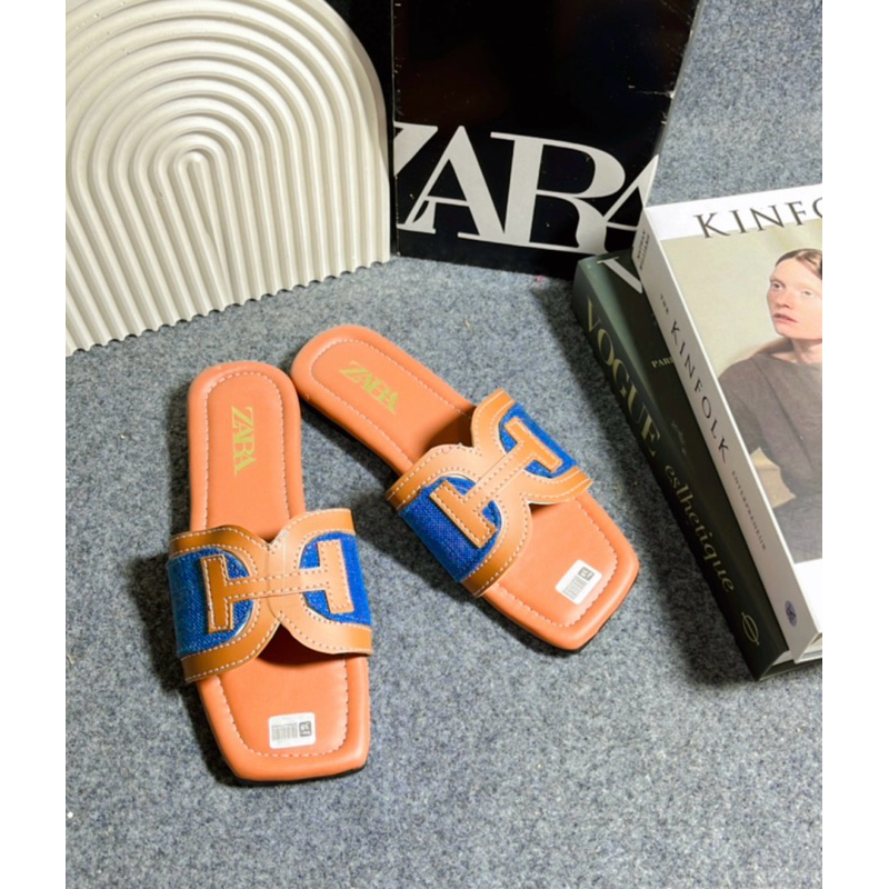 Promo Sandal Selop Zara Flat Aksen H Sandal Wanita Kekinian Kode SM08