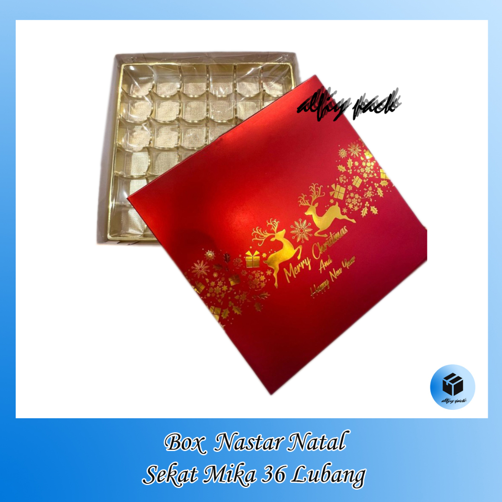 

1pack isi 10pcs BOX NASTAR CHRISTMAS DUS NATAL SEKAT MIKA EMAS ISI 36 HOLES KOTAK KUE COKLAT