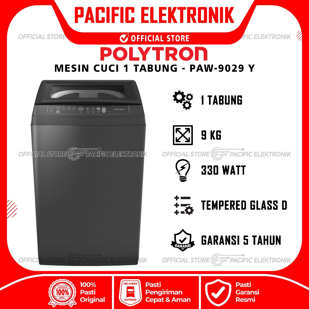 Mesin Cuci Polytron Zeromatic Laguna 1 Tabung 9kg PAW 9029Y