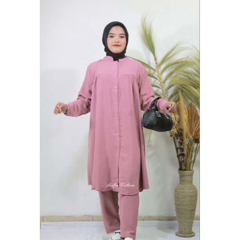 ONE SET WANITA TUNIK CRINGKEL AIR FLOW PEREMIUM//SETELAN WANITA TUNIK AIR FLOW PEREMIUM//model kerah