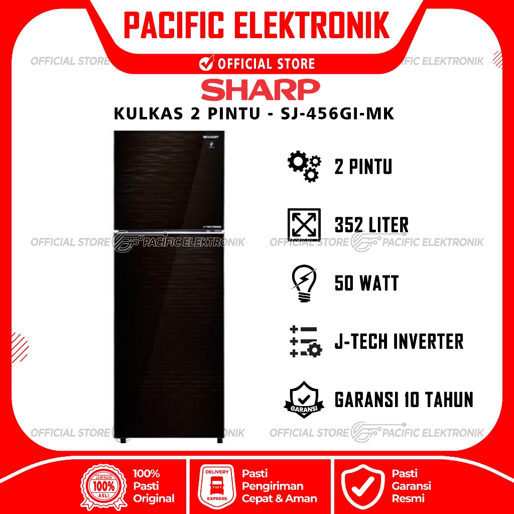 Kulkas Sharp 2 Pintu Inverter Plasmacluster SJ-456GI-MK / 456GI MK / 456GIMK