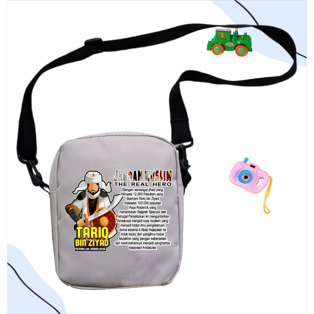 Tas Selempang Anak Laki Laki dan Perempuan Ngaji Muat Buku & Botol Minum Motif THARIQ BIN ZIYAD