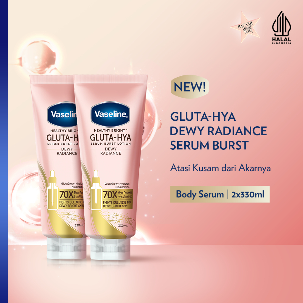 Vaseline Healthy Bright Gluta Hya Serum Lotion Dewy Radiance 330ml Twinpack