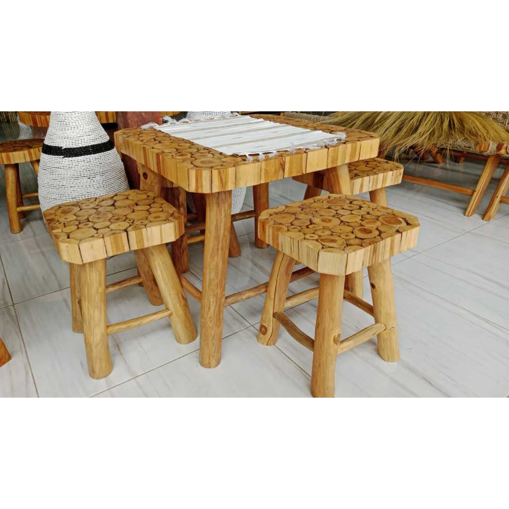 SET Meja Kursi Teras Satu Set Meja Kursi Taman Unik Artistik  Kayu Jati Kuat Murah