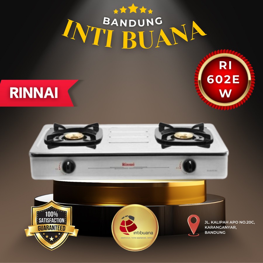 Rinnai RI-602E W Kompor Gas 2 Tungku RI602EW Api Ekonomis 602EW 602 E Rinai White Putih Stainless