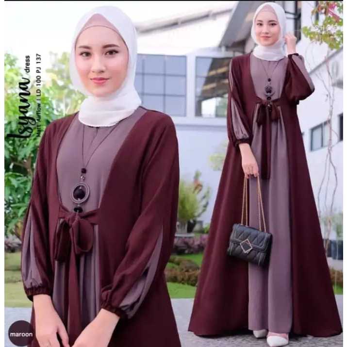 HN - Gamis polos Kombinasi Isyana dress Crinkle Airflow Simpel Kekinian