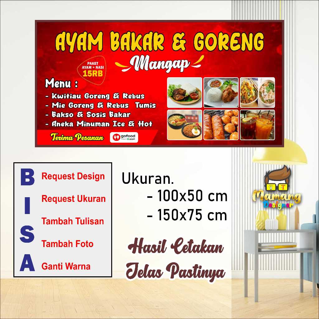 Cetak Spanduk Banner Jualan Ayam Bakar dan Ayam Goreng bb