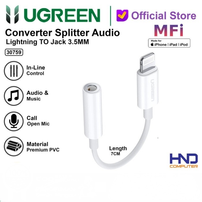 UGREEN Splitter iPhone MFi Lightning To Jack 3.5mm - 30759
