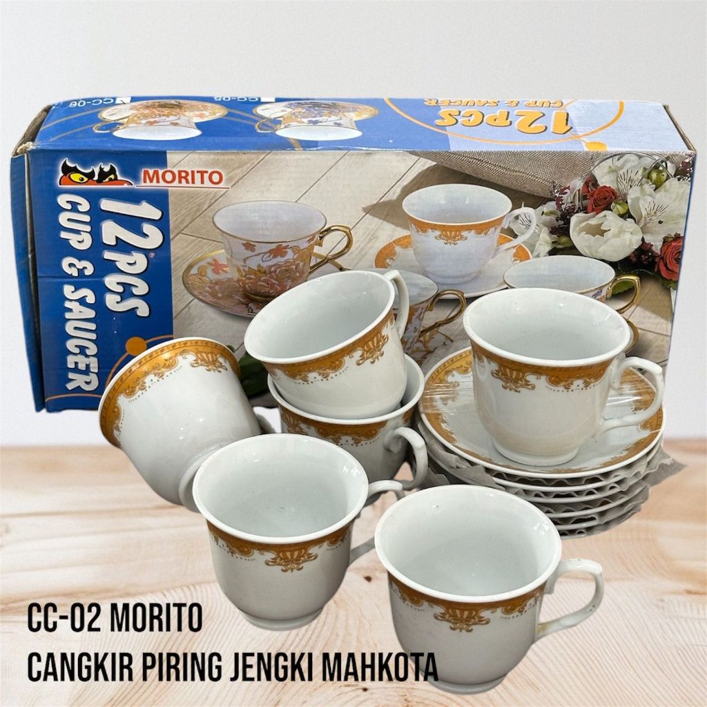 CC-02 MORITO Cangkir Piring Jengki Mahkota 12 pcs Cup and Saucer 6 pcs Cup 6 pcs Saucer