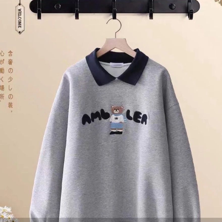 SWEATER AMBLER BEAR Sweater Kerah Wanita bahan fleece kekinian