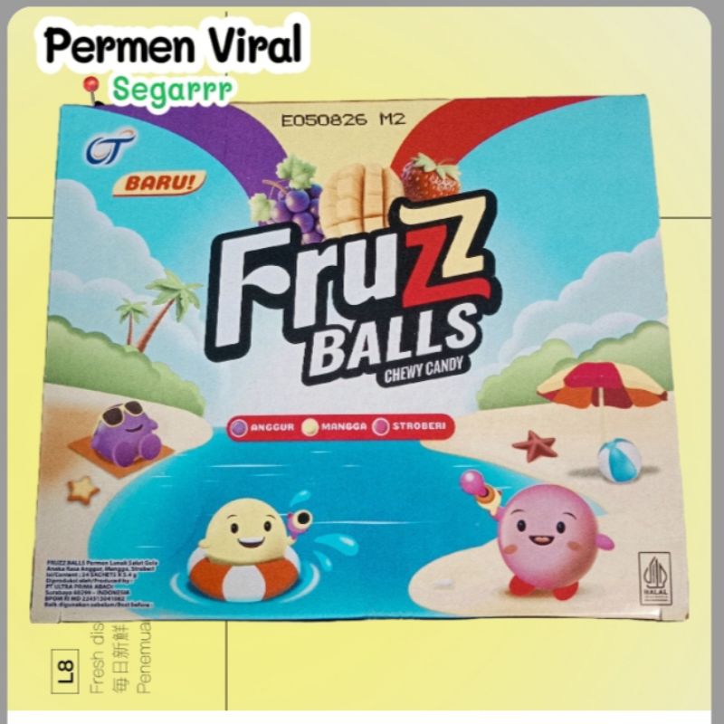 

Permen Viral dan Segar Fruzz Balls Chewy Candy 1 Box Isi 24 Sachet