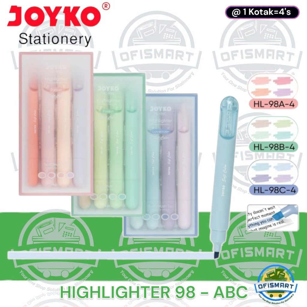 

Joyko Highlighter HL 98 ABC Soft Color | @1Set= 4 PCs