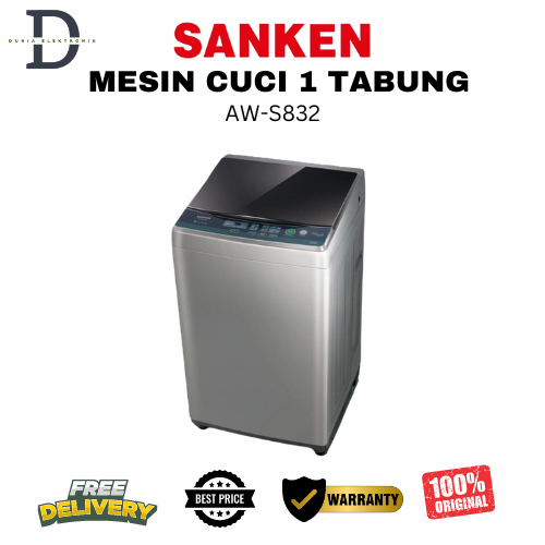 MESIN CUCI 1 TABUNG SANKEN - AWS832 - 8 KG - TOP LOADING