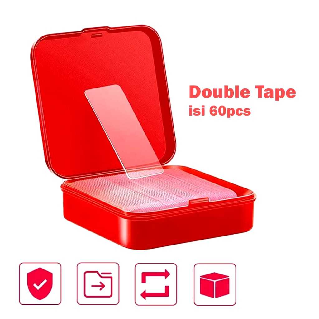 

60pcs Double Tape Plastik Sticker Plastik Dekorasi Rumah Perekat 2 Sisi Plastik PVC Serbaguna (KOTAK MERAH)