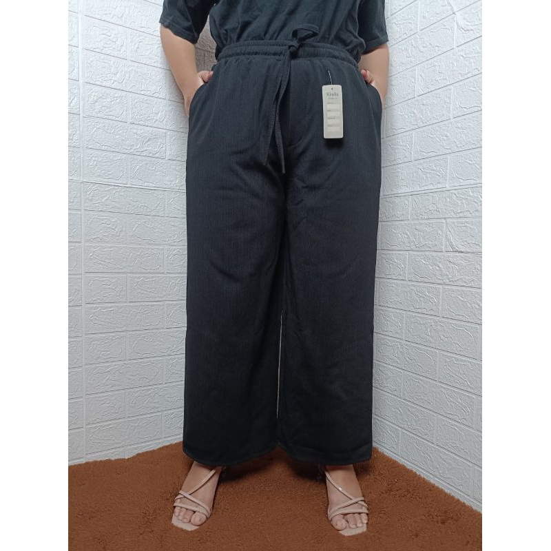 Kulot Highwaist Jumbo Bahan Knit Kulot Wanita Jumbo Tali Serut Muat Bb 100Kg