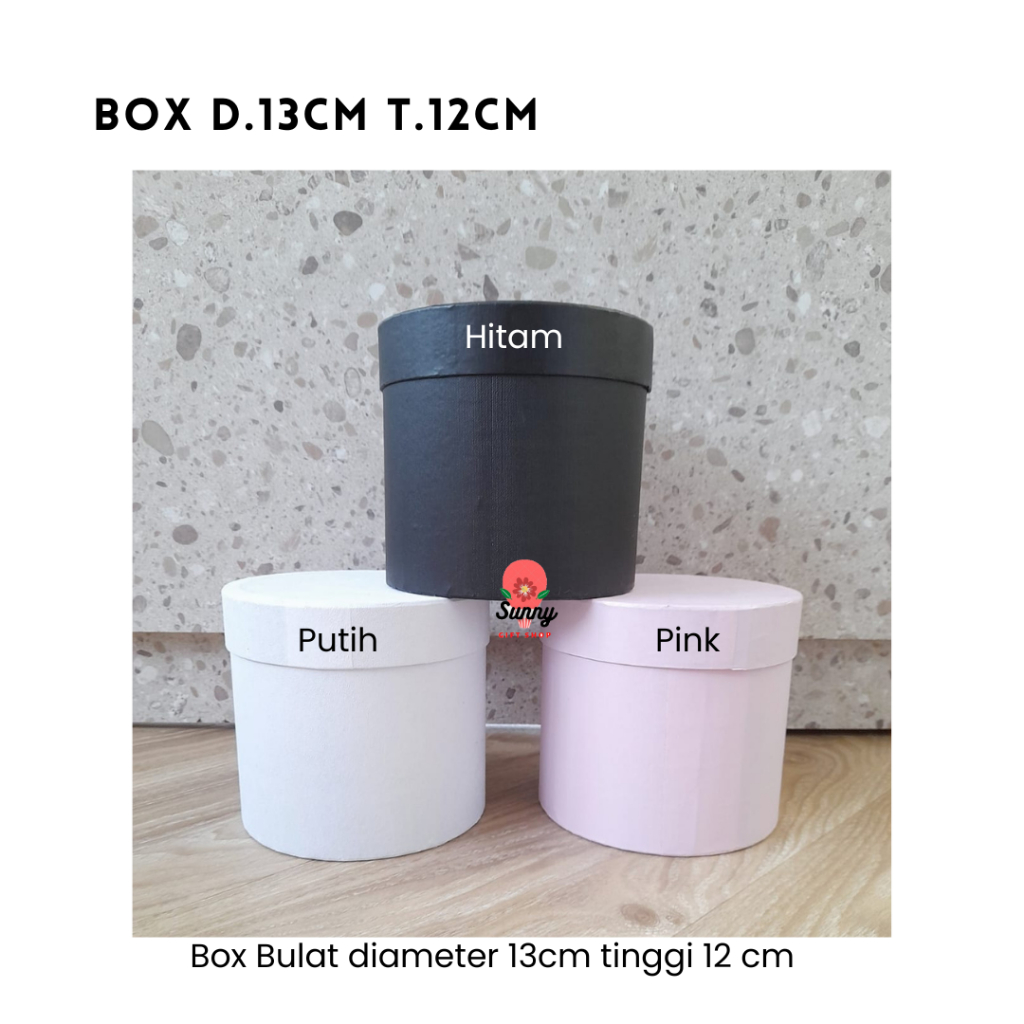 

Box Bulat uk.dia.13cm t.12cm / Box Premium / box florist / box bunga / box hampers / hamper / box warna / box rapi / box premium