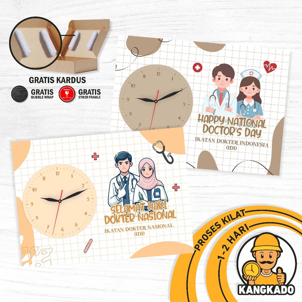 JAM DUDUK UKURAN 10CM X 15CM KADO WISUDA DOKTER HAMPERS HARI DOKTER GIFT FOR DOCTOR CUSTOM KARTUN