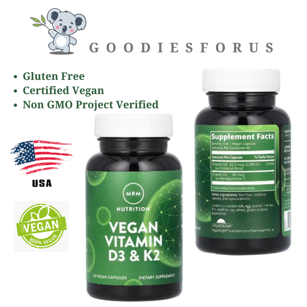 MRM Nutrition, Vegan Vitamin D3K2, 60 Vegan Capsules/D3 2500 K2 80mcg/Non GMO
