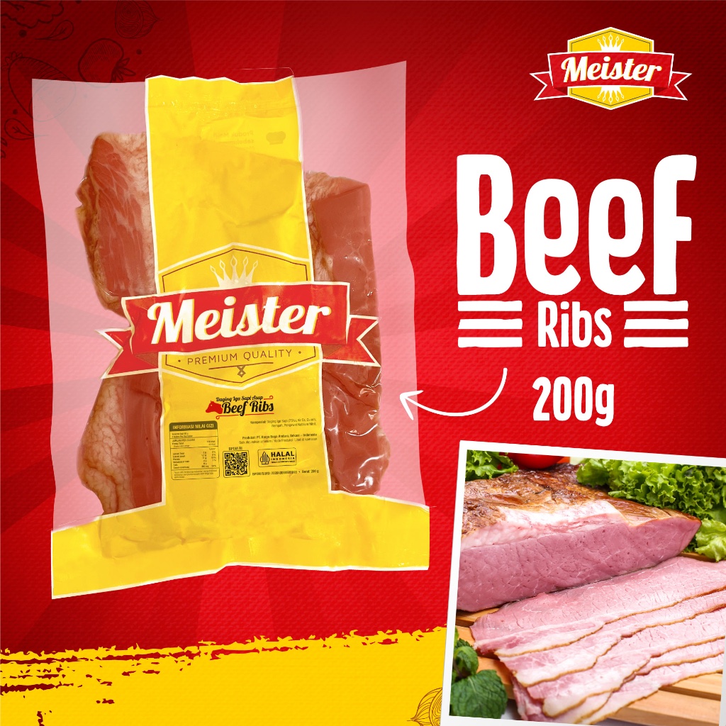 

Meister Beef Ribs 200gr isi 6 pcs - Daging Sapi Asap