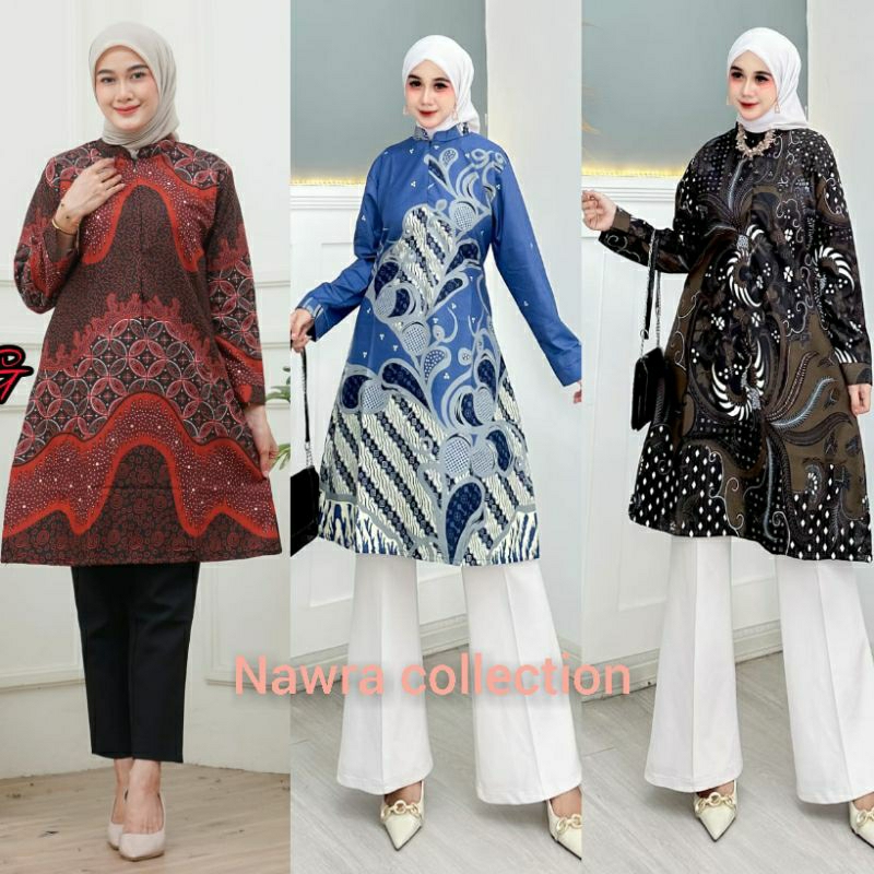 Tunik batik  Wanita Modern Atasan Lengan Panjang Seragam Kantor Guru Perempuan Kerja Kantoran Katun