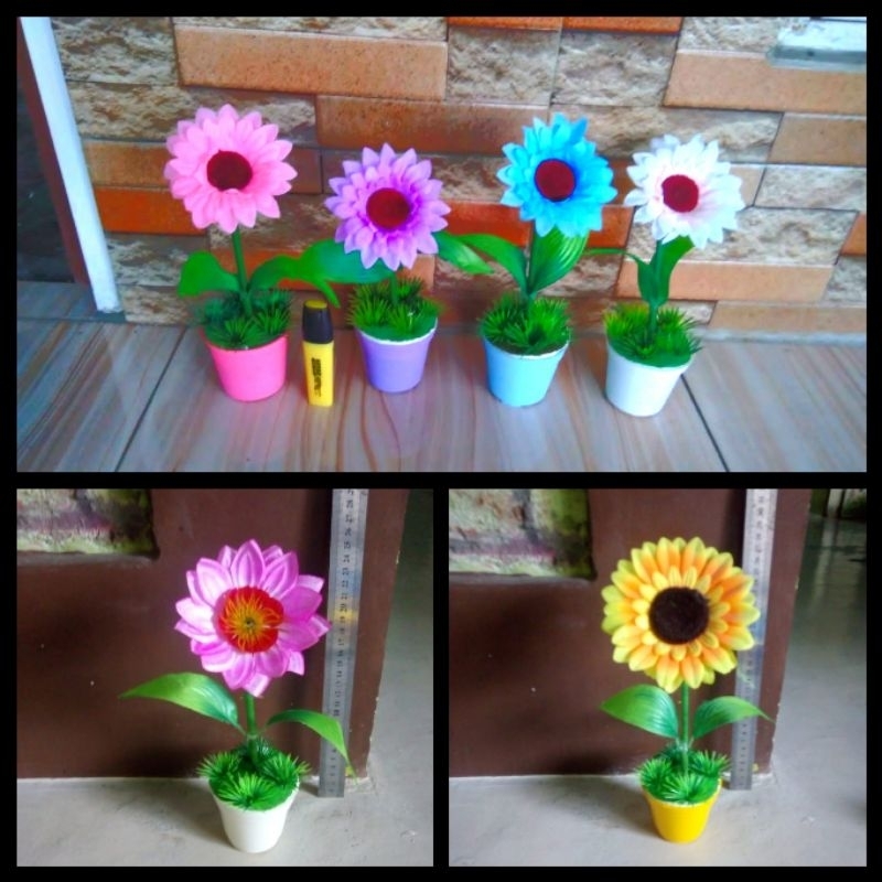 Matahari Hibiscus kamboja mini bunga hias artificial imitasi palsu plastik