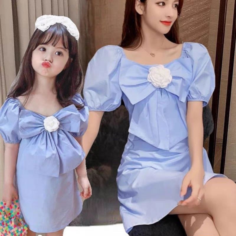 Camelia blue couple dress mama n anak cewe