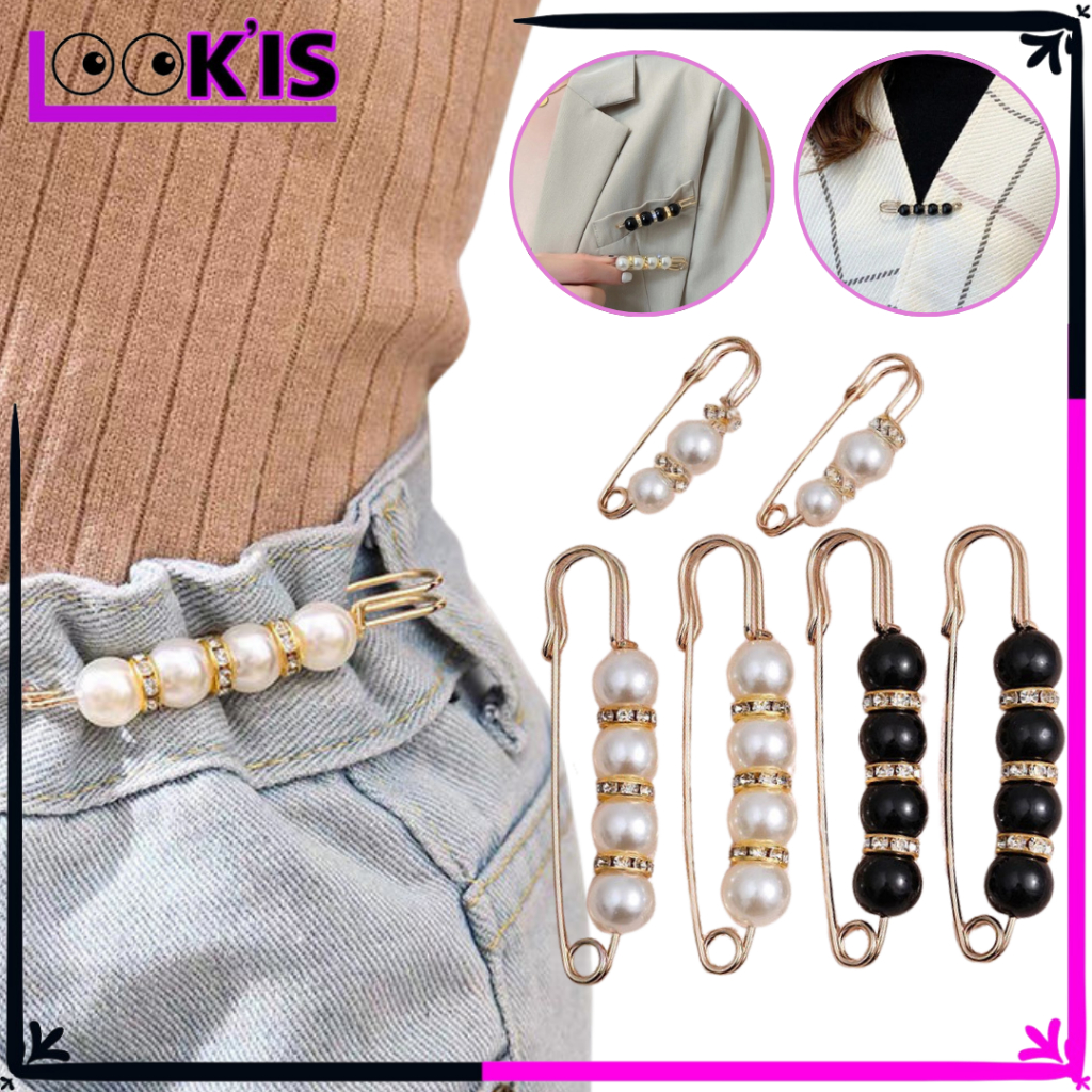 LOOK'IS Peniti Pengait Pengecil Lingkar Pinggang Celana  Peniti Celana Jeans Baju Hijab Motif Mutiar