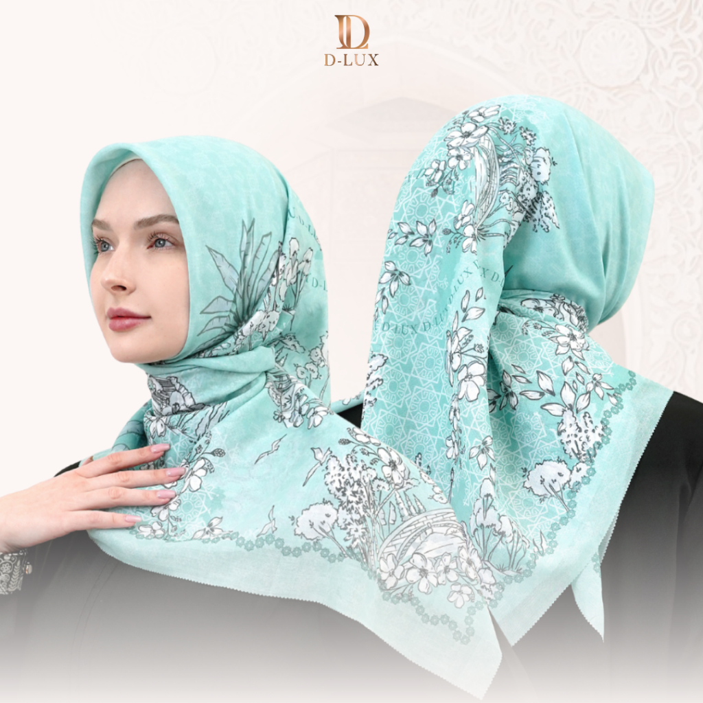 Jilbab Segi Empat Motif Teduh Series Mint by Dlux Hijab Voal