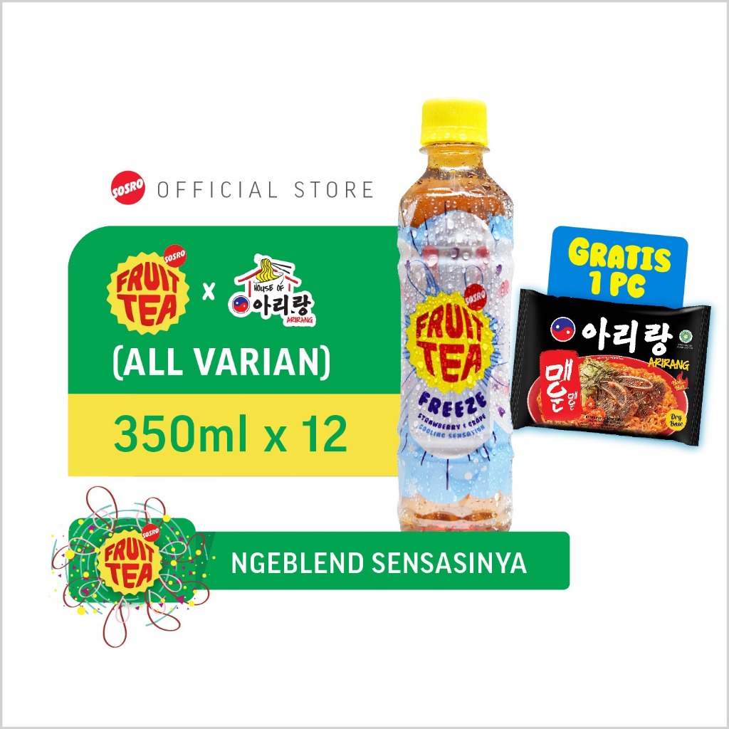 

Fruit Tea Sosro 350 ml isi 12 pcs Free 1 pcs Arirang Extra Hot Fried Noodle