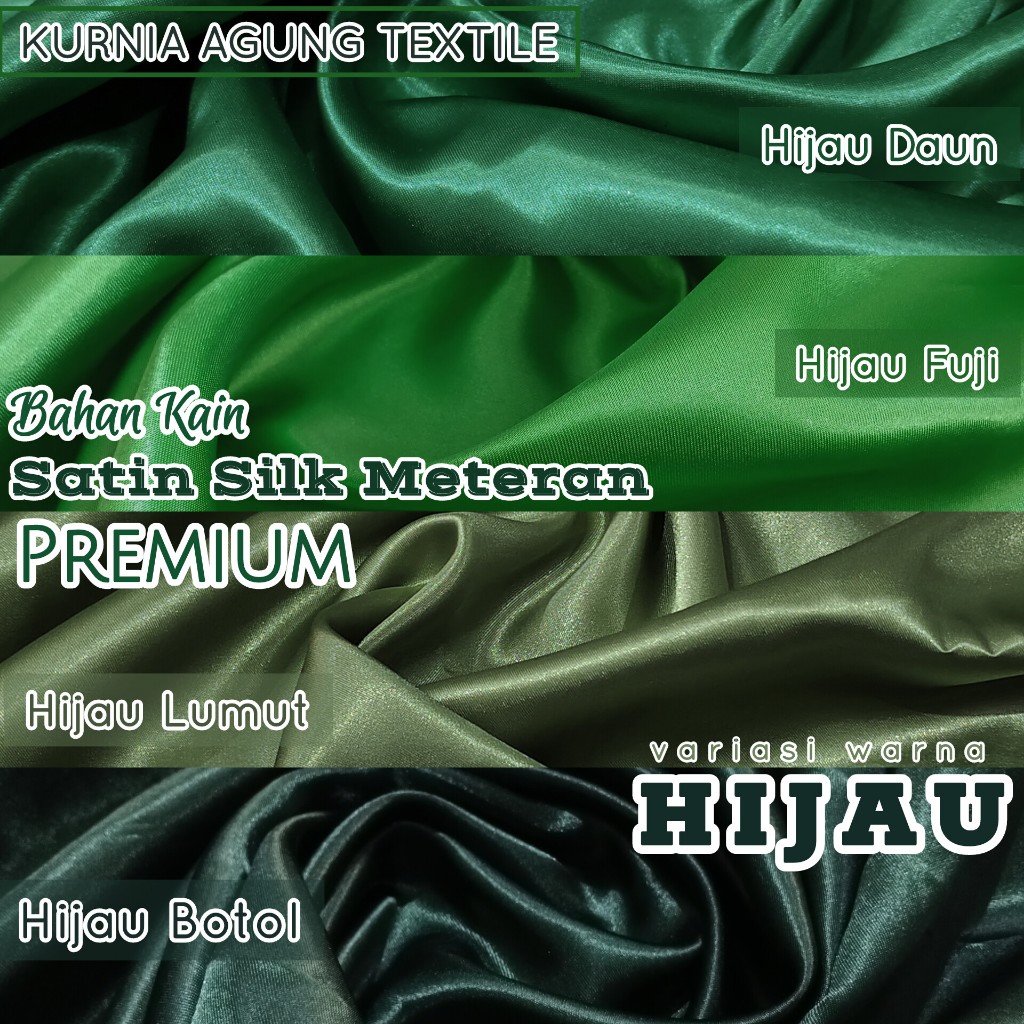 1/2 METER Kain Satin England Silk Premium Best Quality warna EMERALD Hijau Bahan Seragam Lebaran, Fu