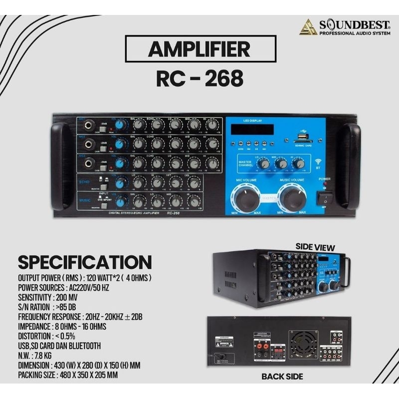 AMPLIFIER KARAOKE SOUNDBEST RC-268 BLUETOOTH ( ORIGINAL)