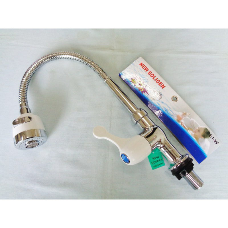 Kran Air / Keran PVC Wastafel Tembok / Tanam Angsa Fleksibel 1/2” Putih BS1 Soligen