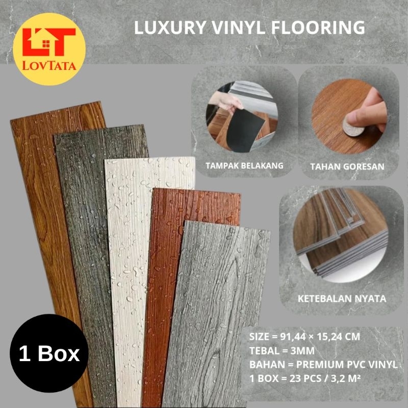 LT- Vinyl Lantai Flooring 3mm Luxury VINYL FLOORING (Tanpa Perekat) Plank Flooring 1 Box