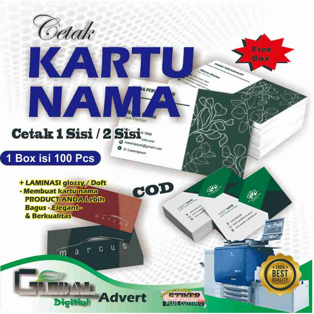 

CETAK KARTU NAMA, KERTAS ART CARTON 260gr / Kertas BW