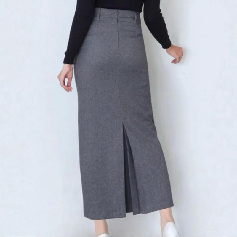 Rok Kerja Wanita Panjang Span Rempel Belakang Rok Hitam Kantor s sampai L5 jumbo - Rok Hitam Jumbo C
