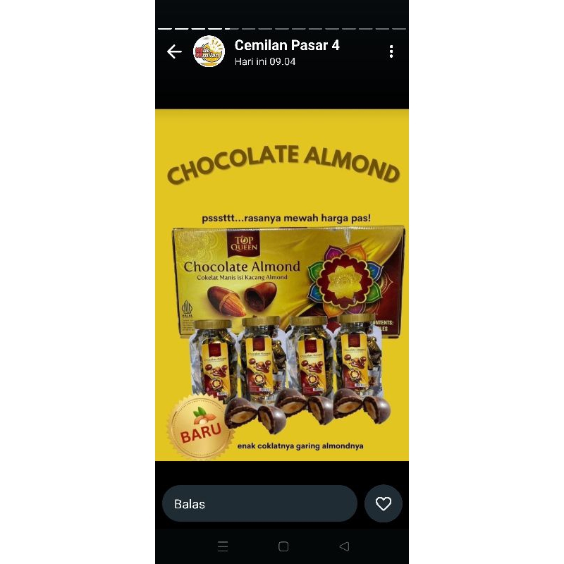 

coklat Almond 1pack 4 toples