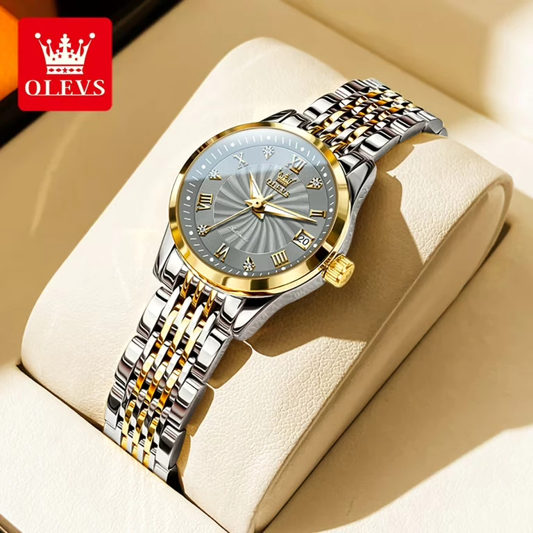 OLEVS Jam Tangan Automatic Wanita Fashion Unik Stainless Steel Kalender Analog Luminous Women Watch