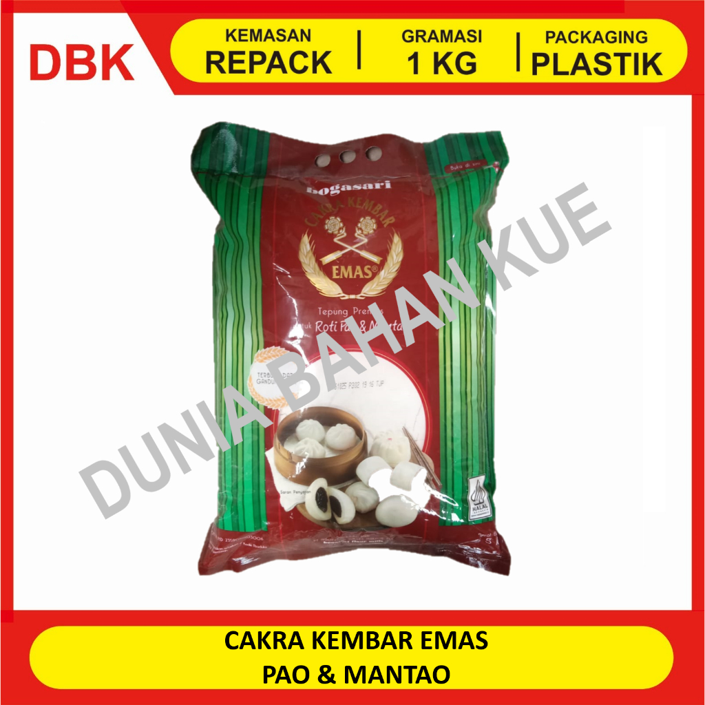 

CAKRA KEMBAR EMAS PAO & MANTAO - REPACK 1 KG / TEPUNG TERIGU PAO MANTAO CAKRA KEMBAR EMAS