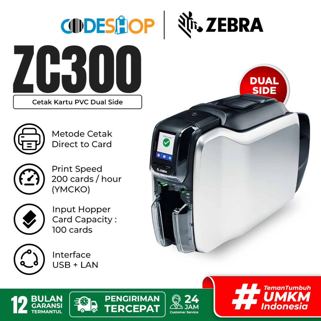 Zebra ZC300 Printer Cetak Kartu Dua Sisi - Dual SIde ID Card Printer