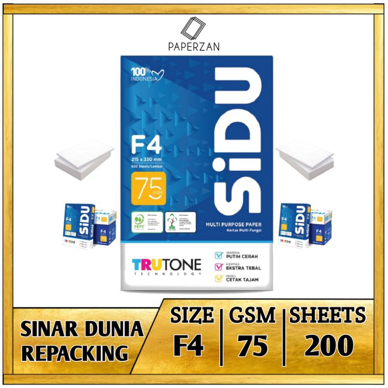 

Kertas HVS F4 75 Gram SIDU Sinar Dunia 1 Kg 200 Lembar