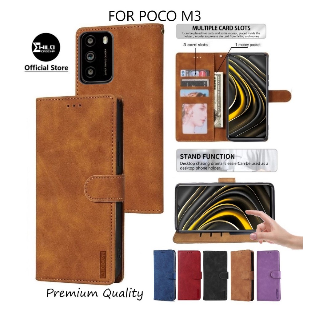 Wilocase For Xiaomi Poco M3 Premium Case Flip Wallet Kulit/Casing Dompet Hp