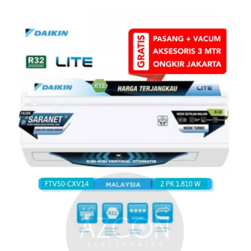 Plus Pasang Promo AC Daikin 2 PK FTV50-CXV14 Malaysia R32 Baru Best Seller