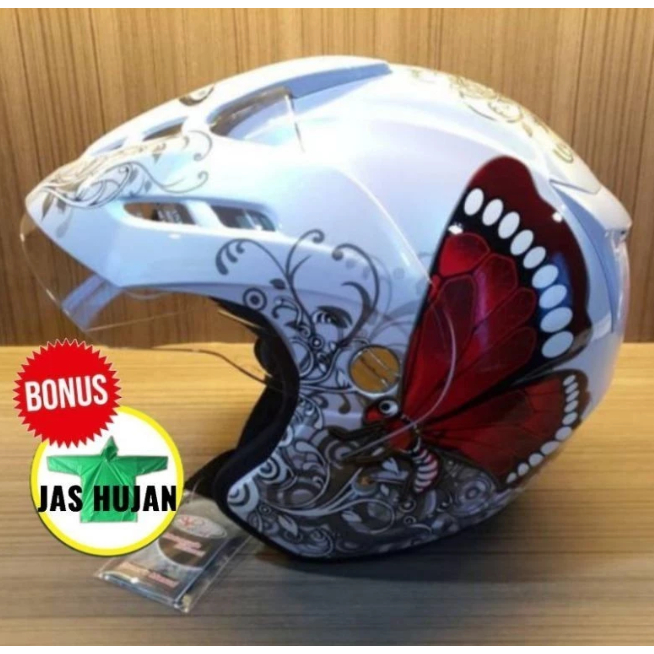 VIRTUE Helm Motor SNI Half Face Promo Cuci Gudang Wanita Perempuan Cewek Dewasa Soulmate Motif Kupu 