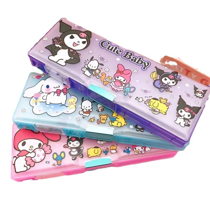 

Tempat pensil magnet anak anak karakter 2 sisi dengan rautan mini / kotak pensil magnet karakter peralatan sekolah anak anak sanrio Kuromi melody AT037