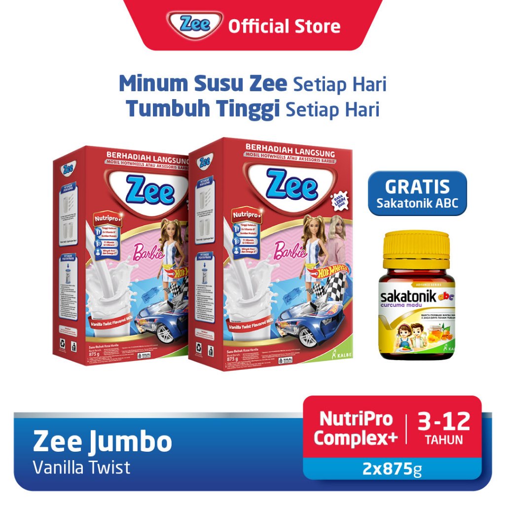

Zee Reguler Jumbo Vanilla Twist Milk 875g (2 Pcs) Free Sakatonik ABC