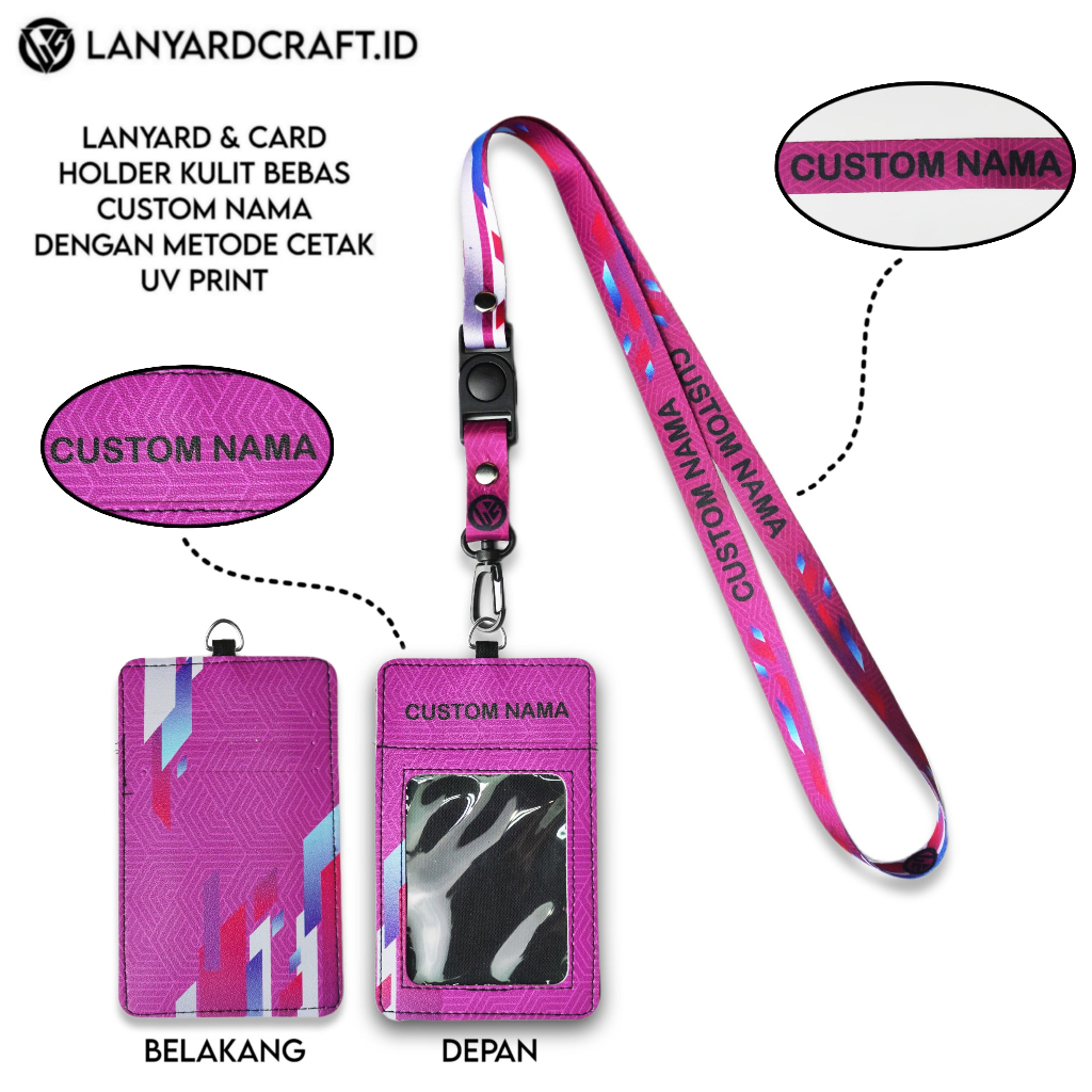 

V2 Id Card Holder Leather Custom + Lanyard Custom Nama BASIC Series Gantungan Tali Lanyard Holder Id Card Kulit UV Print